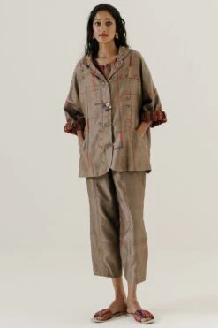 Sunira Designs Brown Handwoven Chanderi Blazer -Inca Sales Store 197sun26 4