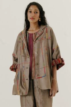 Sunira Designs Brown Handwoven Chanderi Blazer -Inca Sales Store 197sun26 5