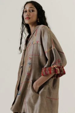 Sunira Designs Brown Handwoven Chanderi Blazer -Inca Sales Store 197sun26 6