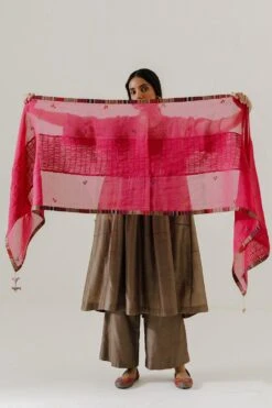 Sunira Designs Pink Handwoven Chanderi Stole -Inca Sales Store 197sun37 2