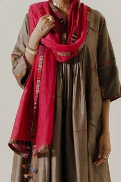 Sunira Designs Pink Handwoven Chanderi Stole -Inca Sales Store 197sun37 5