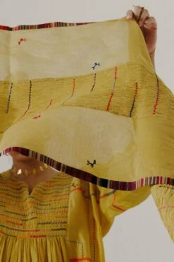 Sunira Designs Yellow Handwoven Chanderi Stole -Inca Sales Store 197sun38 5