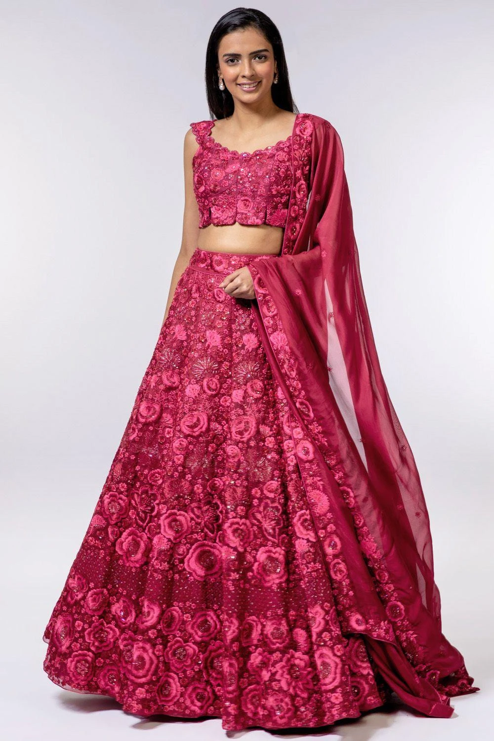 Mishru Maroon Embellished Organza Lehenga Set 3 Mishru Maroon Embellished Organza Lehenga Set