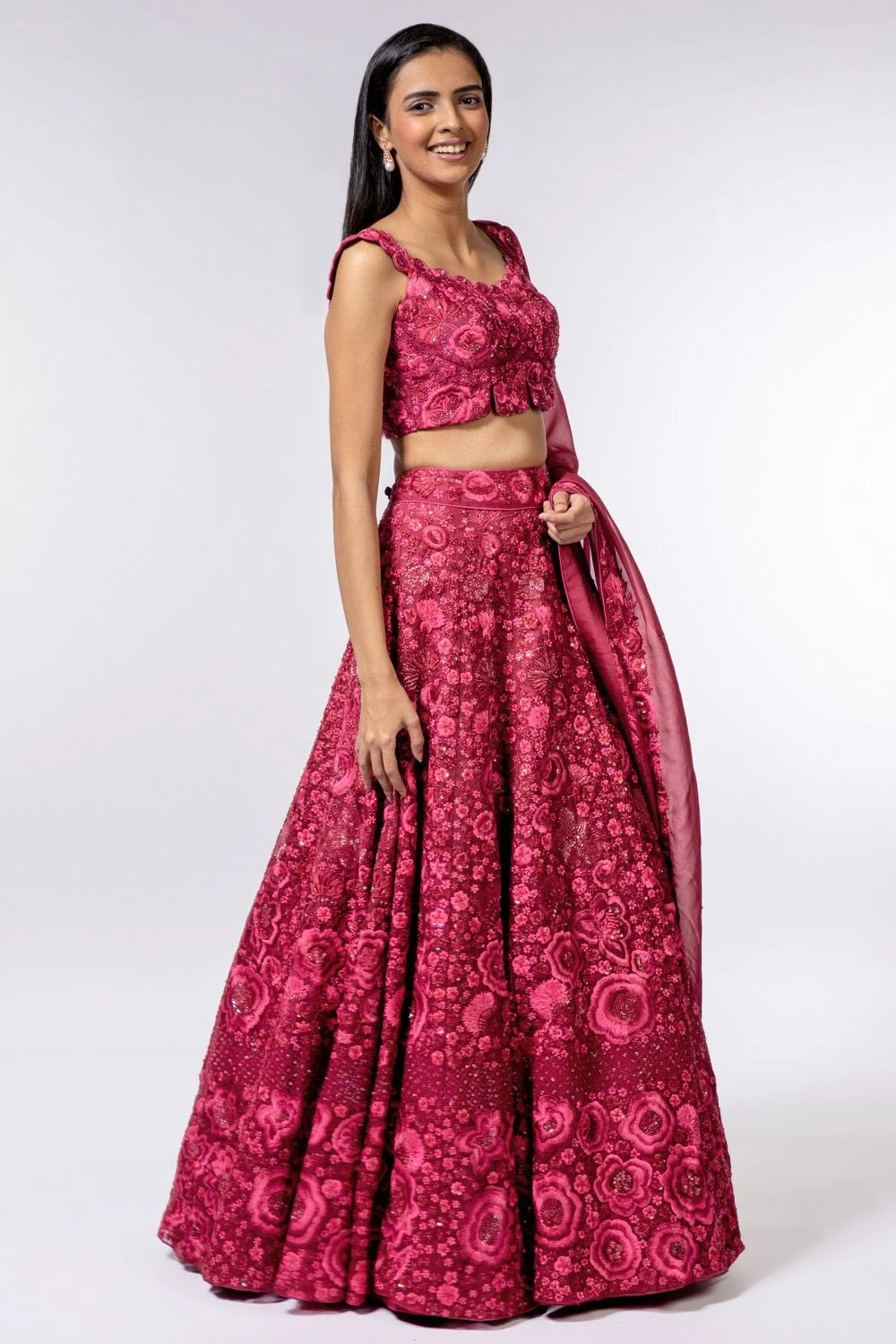 Mishru Maroon Embellished Organza Lehenga Set 4 Mishru Maroon Embellished Organza Lehenga Set - Image 2