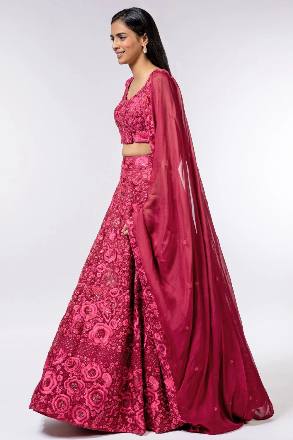 Mishru Maroon Embellished Organza Lehenga Set 5 Mishru Maroon Embellished Organza Lehenga Set - Image 3