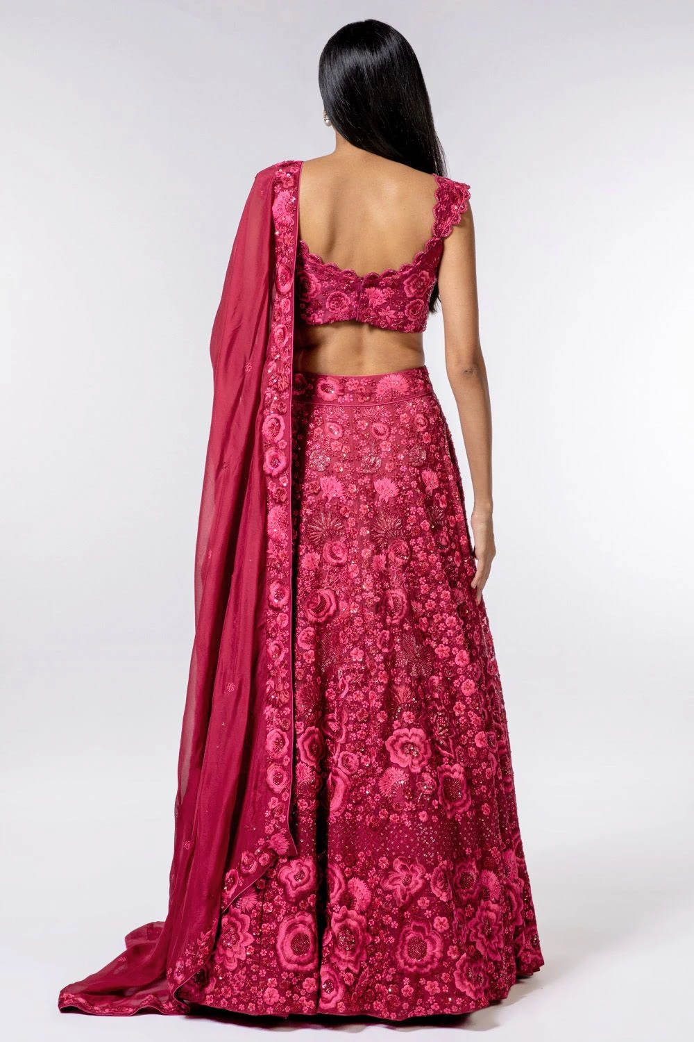 Mishru Maroon Embellished Organza Lehenga Set 6 Mishru Maroon Embellished Organza Lehenga Set - Image 4
