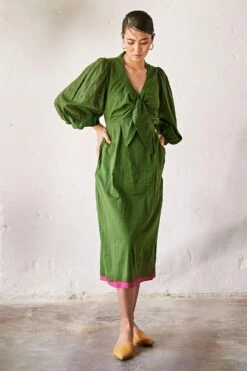 Khara Kapas Dark Green Mul Dress 7 Khara Kapas Dark Green Mul Dress -Inca Sales Store 19923kk12 2