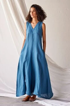 Khara Kapas Steel Blue Linen Jumpsuit