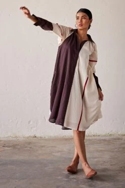 Khara Kapas Off White And Grey Shirt Dress -Inca Sales Store 19923kk40 2