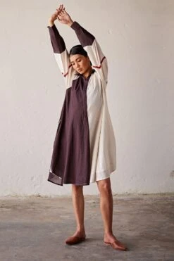Khara Kapas Off White And Grey Shirt Dress -Inca Sales Store 19923kk40 3