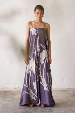 Khara Kapas Cool Grey Lino Print Jumpsuit