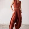 Khara Kapas Brick Red Linen Jumpsuit 2 Khara Kapas Brick Red Linen Jumpsuit -Inca Sales Store 19923kk8 1