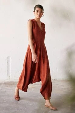 Khara Kapas Brick Red Linen Jumpsuit -Inca Sales Store 19923kk8 3