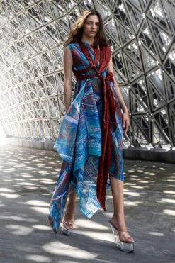 Abhishek Sharma Psychedelic Asymmetrical One Shoulder Dress