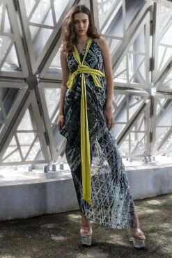 Abhishek Sharma Monochrome Asymmetric Draped Dress