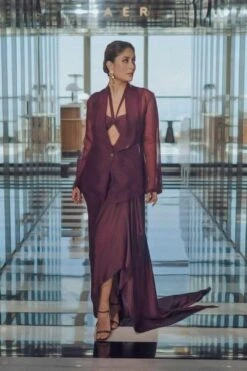 AROHI Baked Clay Organza Blazer Set