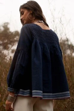 Payal Pratap Blue Top With Smocking Details -Inca Sales Store 1sb 24 b 4