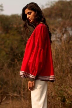 Payal Pratap Red Top With Smocking Details -Inca Sales Store 1sb 24 r 3