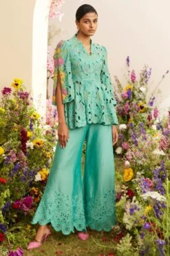 Chandrima Aqua Cutwork Jacket