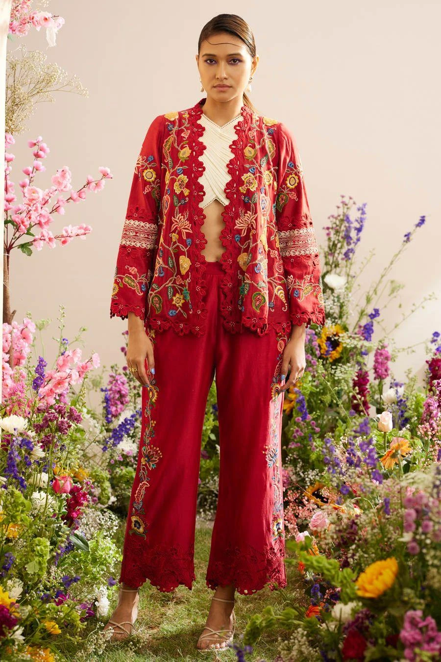 Chandrima Red Threadwork Jacket 3 Chandrima Red Threadwork Jacket