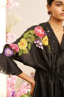 Chandrima Black Floral Applique Kimono Shirt -Inca Sales Store 20032023ca47 3