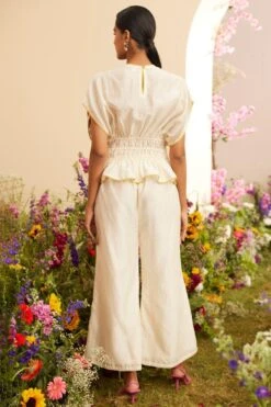 Chandrima Ivory Floral Applique Waist Pleated Top -Inca Sales Store 20032023ca49 4