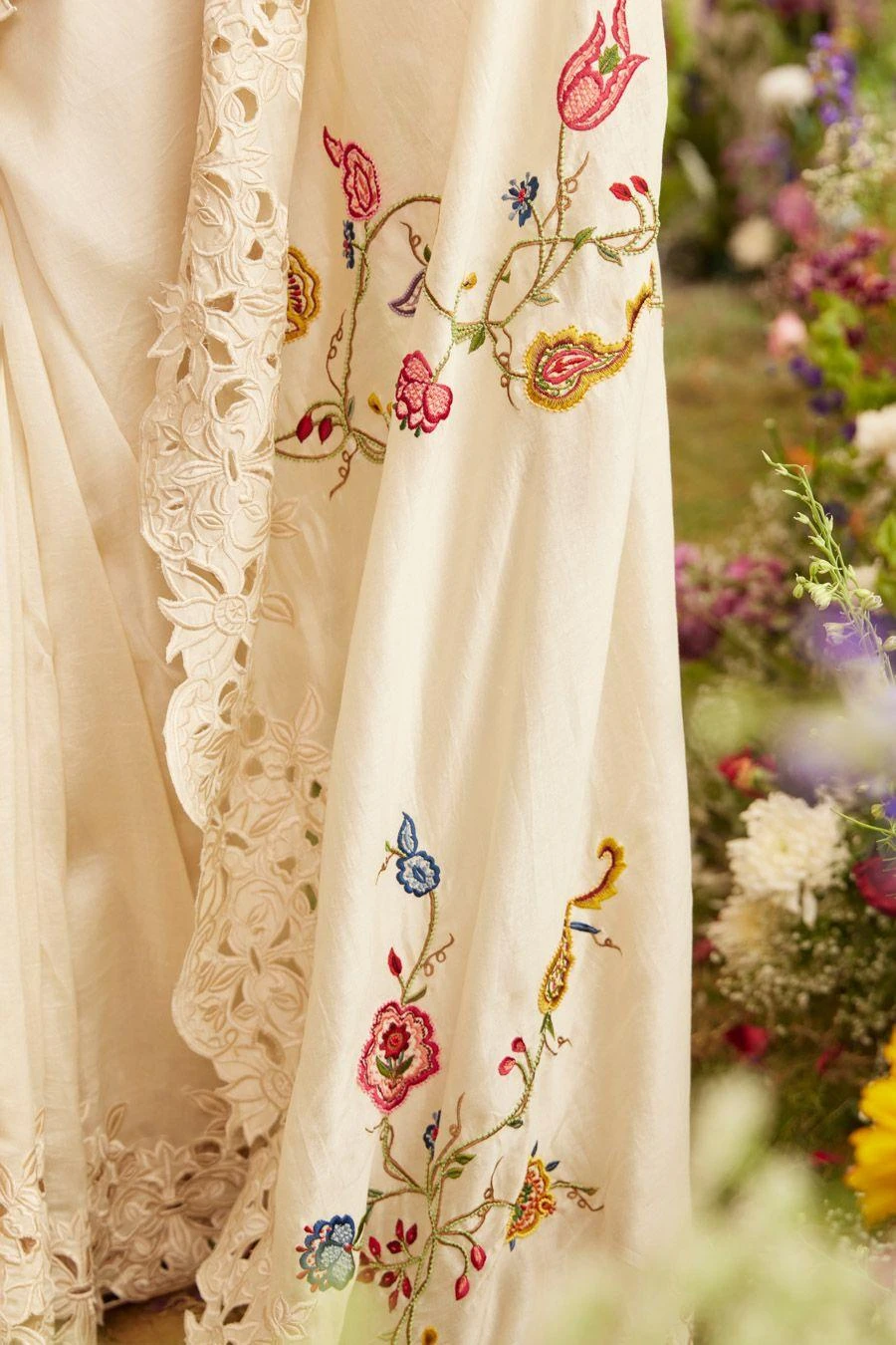 Chandrima Ivory Threadwork And Cutwork Sari 4 Chandrima Ivory Threadwork And Cutwork Sari - Image 2