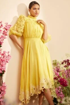 Chandrima Yellow Ruched Dress