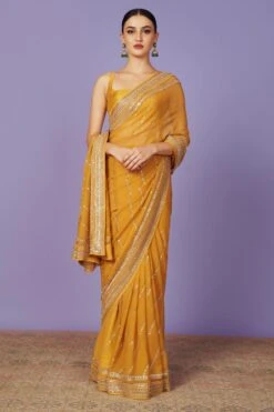 Anushree Reddy Yellow Sequin Embellished Sari Set
