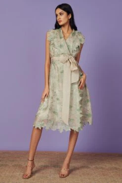 Anushree Reddy Sea Green 3-D Wrap Jacket Set