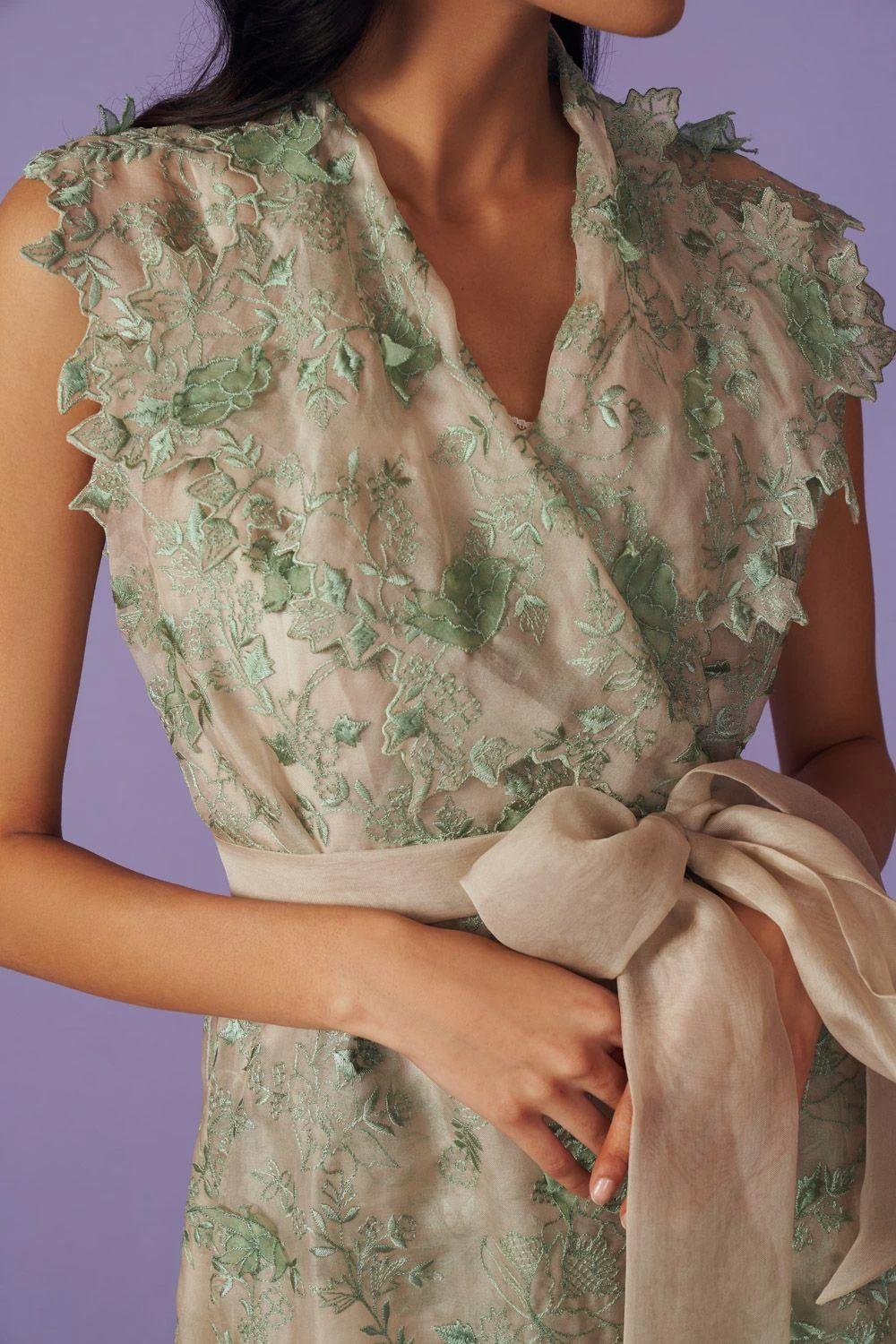 Anushree Reddy Sea Green 3-D Wrap Jacket Set 4 Anushree Reddy Sea Green 3-D Wrap Jacket Set - Image 2