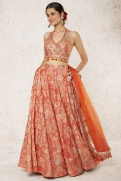 Gopi Vaid Orange Embellished Lehenga Set -Inca Sales Store 2011gov22 2