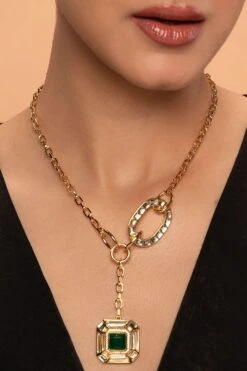 Isharya Majestic Toggle Emerald Elegance-Fused Necklace