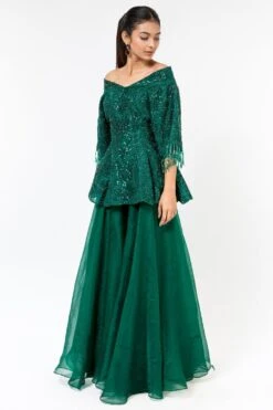 Asira Emerald Green Embellished Peplum & Sharara -Inca Sales Store 2012asr3 3