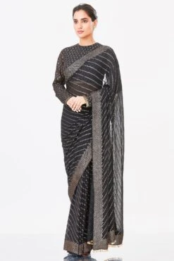 Nakul Sen Black Chiffon Sari With Sequins Bandhni