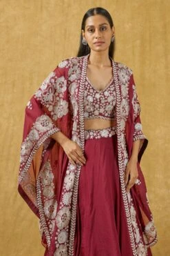 Mishru Wine Floral Embroidered Lehenga Set -Inca Sales Store 201mru6 5