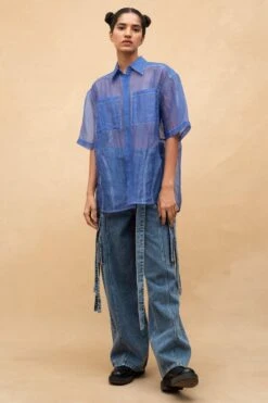 Dhruv Kapoor Blue Oversized Organza Shirt
