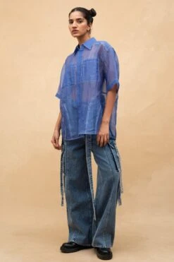 Dhruv Kapoor Blue Oversized Organza Shirt -Inca Sales Store 202dk3 3