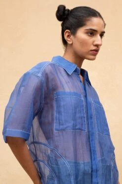 Dhruv Kapoor Blue Oversized Organza Shirt -Inca Sales Store 202dk3 4