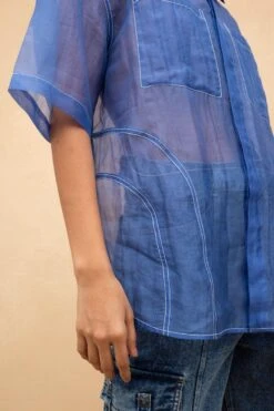 Dhruv Kapoor Blue Oversized Organza Shirt -Inca Sales Store 202dk3 5