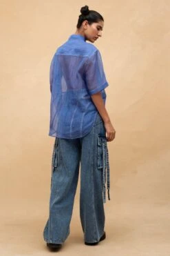 Dhruv Kapoor Blue Oversized Organza Shirt -Inca Sales Store 202dk3 6