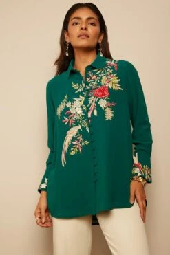 PATINE Emerald Green Embroidered Shirt -Inca Sales Store 204pa4 2