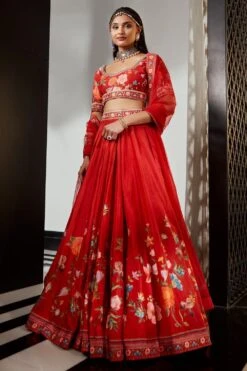 Ridhi Mehra Red Floral Printed Lehenga Set With Embroidery -Inca Sales Store 204rm9 2