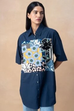 Dhruv Kapoor Blue Handcrafted Paneled Long Shirt -Inca Sales Store 20723dk3 4