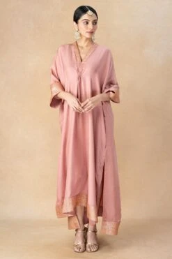 Jayanti Reddy Pink Embellished Kaftan With Benarasi Borders