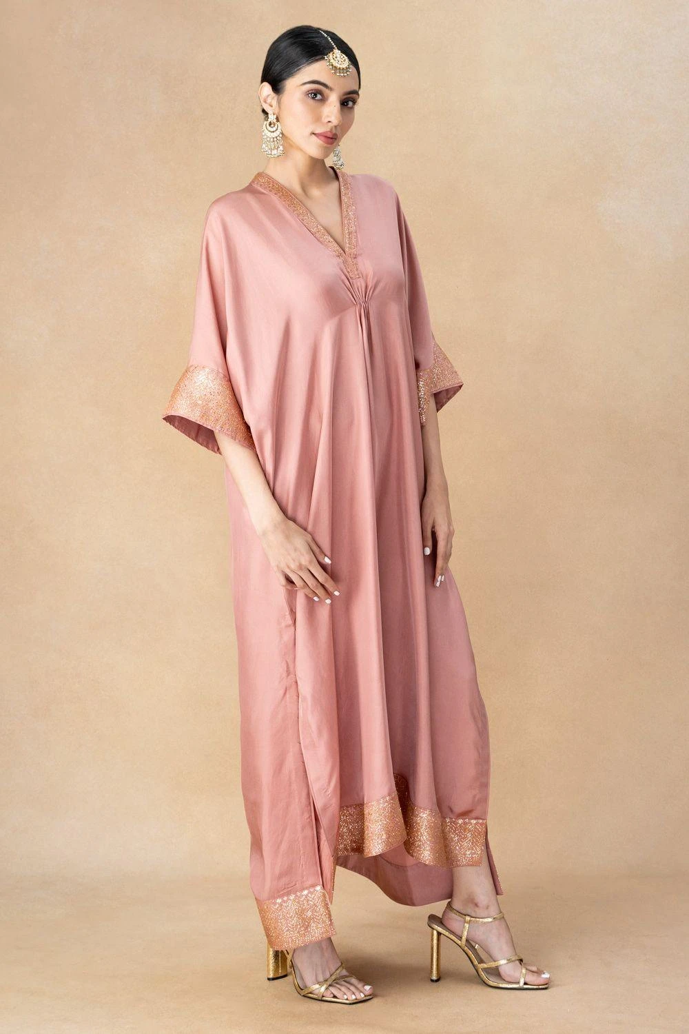 Jayanti Reddy Pink Embellished Kaftan With Benarasi Borders 4 Jayanti Reddy Pink Embellished Kaftan With Benarasi Borders - Image 2