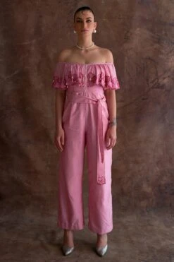 Sakshi Khetterpal Candy Pink Off-shoulder Jumpsuit