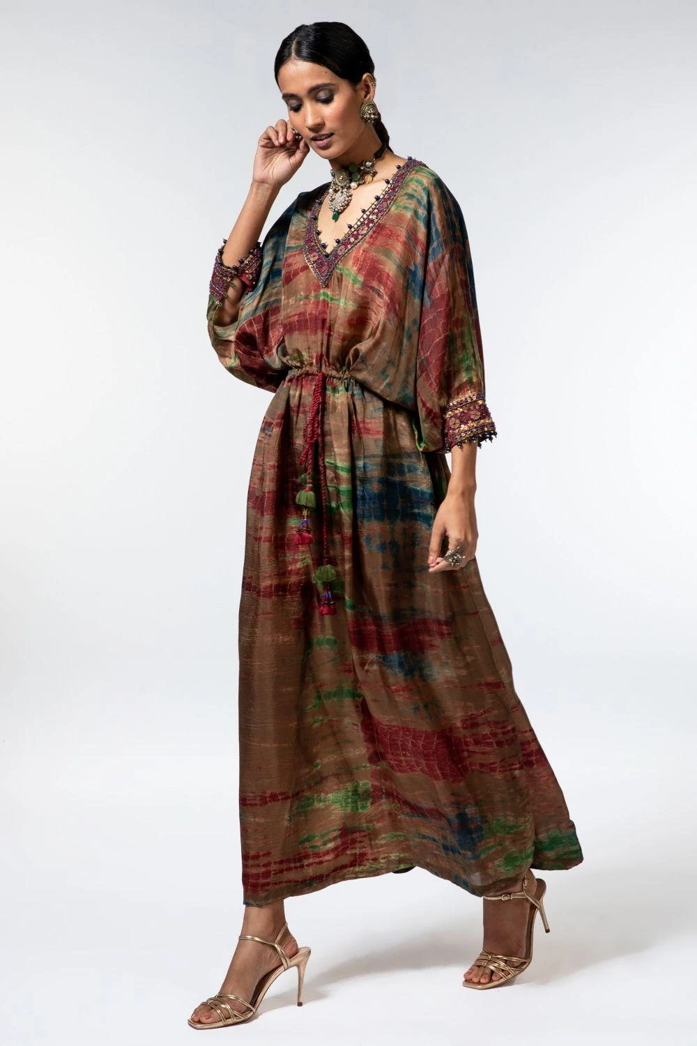 CAPISVIRLEO Multicoloured Tie Dye Kaftan Dress 5 CAPISVIRLEO Multicoloured Tie Dye Kaftan Dress - Image 3