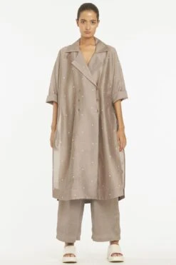 Three Greige Overlap Kaftan Co-ord Set