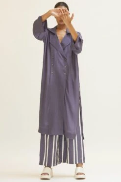 Three Grey Overlap Kaftan Co-ord Set With A Scarf -Inca Sales Store 208three25 3